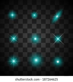 Set of different sparkling blue light effects vector