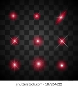 Set of different sparkling red light effects vector