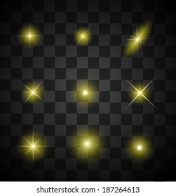 Set of different sparkling yellow light effects vector