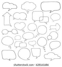 Set of different speech balloons. Vector illustration in a sketch style.