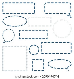 Set of different speech bubbles and frames for phrases minimalist vector outline in blue colours isolated on white background