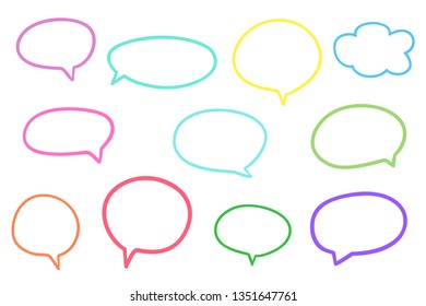 Set of different speech bubbles. Hand drawn frames. Abstract frameworks. Line art. Colorful illustration