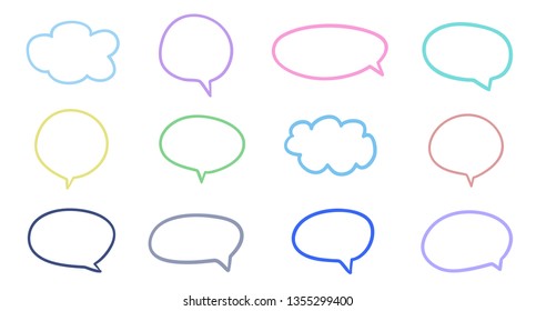 Set of different speech bubbles. Hand drawn frames. Abstract frameworks. Line art. Colorful illustration