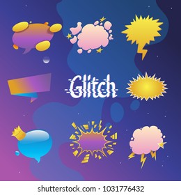 Set of different speech bubbles on blue-violet cosmic background.