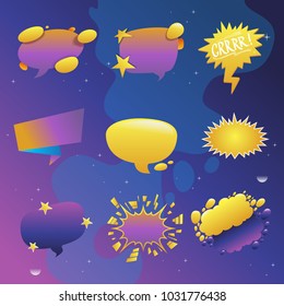 Set of different speech bubbles on blue-violet cosmic background.