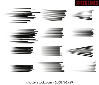 Set of different Speed Lines isolated on white background. Comic frame. Vector illustration. 