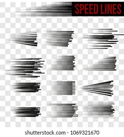 Set of different Speed Lines isolated on transparent background. Comic frame. Vector illustration