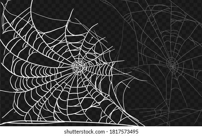 Set of different spiderwebs isolated on black, easy to print. Halloween set with web. Vector Illustration.