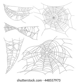 Set of different spiderwebs on a white background. Vector illustration. Elements for design.