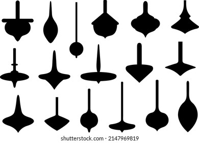 Set of different spinning tops isolated on white