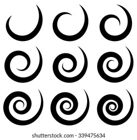 Set of different spiral, swirl, twirl shapes