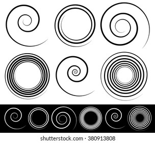 Set of different spirals with stroke profile