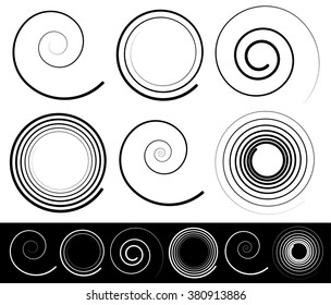 Set of different spirals with stroke profile