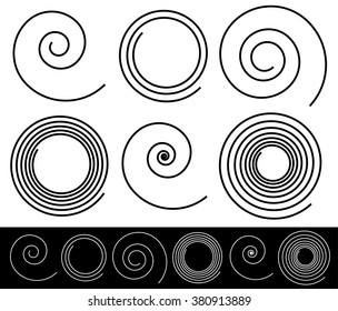 Set of different spirals with stroke profile