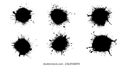 Set of different splash, brush strokes. Grunge splatters.