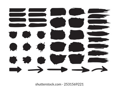 Set different splash, collection brush strokes.brush strokes, brushes, lines, frames, box, grungy. Grungy brushes collection. Brush stroke paint boxes on white background.Vector Illustration EPS 10