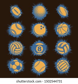 Set of different sport balls isolated on black background