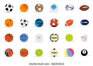 Set of different sport balls on a white background