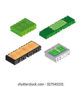 Set of different sport fields on a transparent background