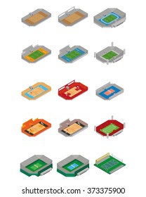 Set of different sport fields on a white background