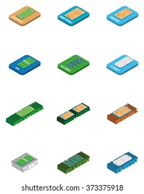Set of different sport fields on a white background