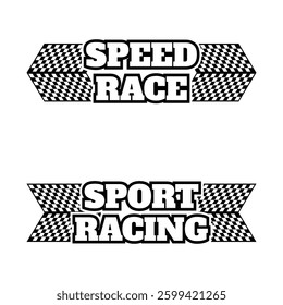 Set of different sport text lines with checkered patterns for car and moto racing designs