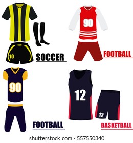 Set of different sport uniforms, Vector illustration