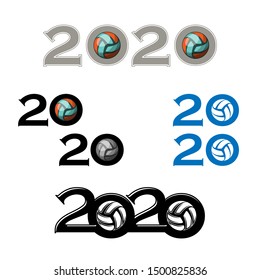Set of different sport volleyballs with 2020 year numbers