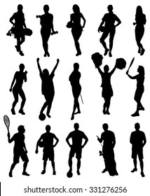 Set Of Different Sports Activity Silhouettes. Vector Image