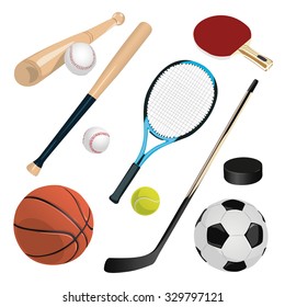set of different sports equipment