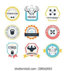 Set of different sports and fitness logo templates. Gym logotypes. Athletic labels and badges made in vector. Bodybuilder, fit man, athlet icon.  