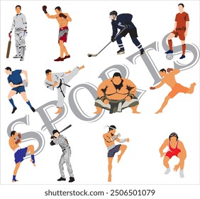 set of different sports full isolated vector illustration 