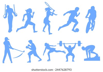 Set of different sports icons. Sports silhouettes. Vector illustration. 