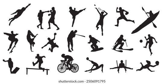 set of different sports silhouette vector