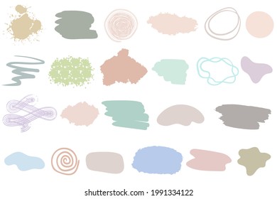 Un conjunto de puntos y trazos de pincel diferentes para el diseño. Vector. Perros aislados de diferentes colores sobre un fondo blanco. Fondo del texto. Colección de elementos para el diseño moderno.