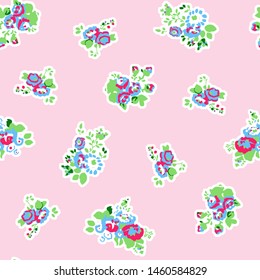Set of different spring flowers.  Individual elements isolated on a white and color background, Seamless summer pattern.