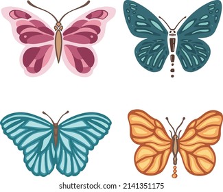 Set of different spring solar butterflies moth, vector illustration