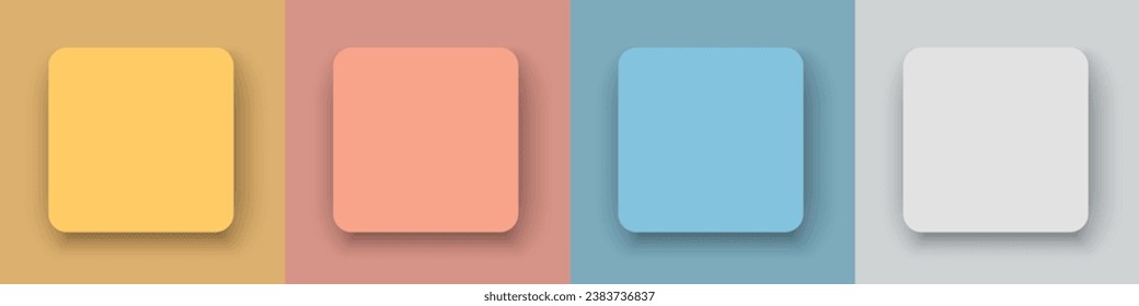 Set of different square color paper banners in with shadow on transparent background. Social media or advertising concept.