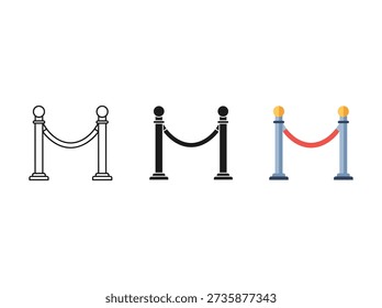 Set of different stanchion icons with ropes and balls on white