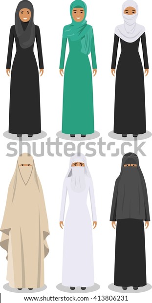 Set Different Standing Arab Women Traditional Stock Vector (Royalty ...