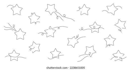 Set of different star designs in continuous line drawing style.