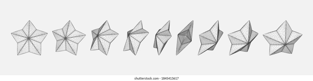 Set of different star shape. Linear outline polygon mesh style. Vector illustration.