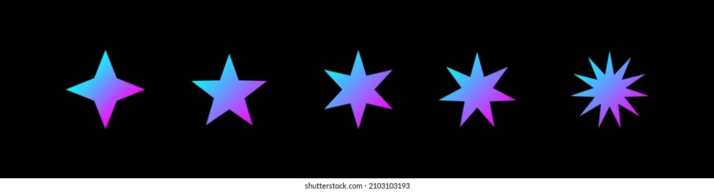Set of different Star trendy gradient vector icon, pictogram or logo isolated on black background. EPS 10