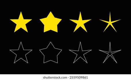 Set of different stars icon. yellow star symbol collection. rating sign and symbol. feedback symbol. stars for product rating or customer review