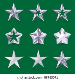 Set of different stars icons for your design. Illustration on green background