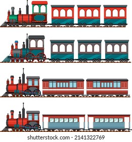 Set of different steam locomotives illustration