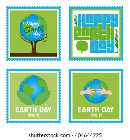 Set of different stickers with different elements and text for earth day celebrations
