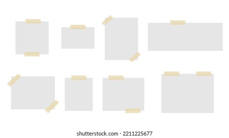 Set of different sticky notes with colored masking tape isolated on  background , illustration Vector EPS 10