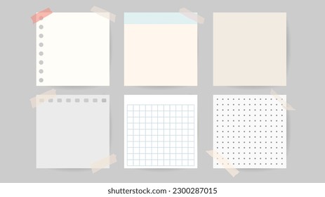 Set of different sticky notes with colored masking tape isolated on  background , illustration Vector EPS 10