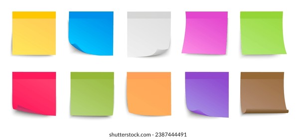 Set different sticky papers isolated, collection colored stick note, notes with shadow, colorful blank sticky post it notes - stock vector